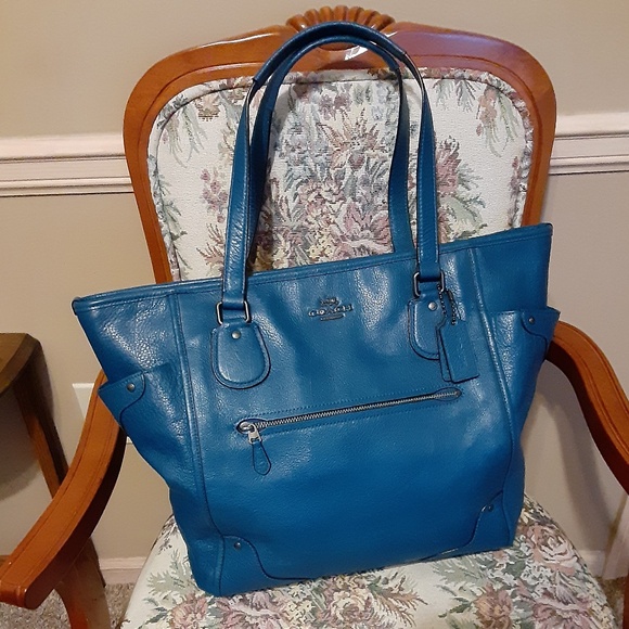 Coach Handbags - Coach Large Mickie F34039 2015 Blue Leather Grain Tote
